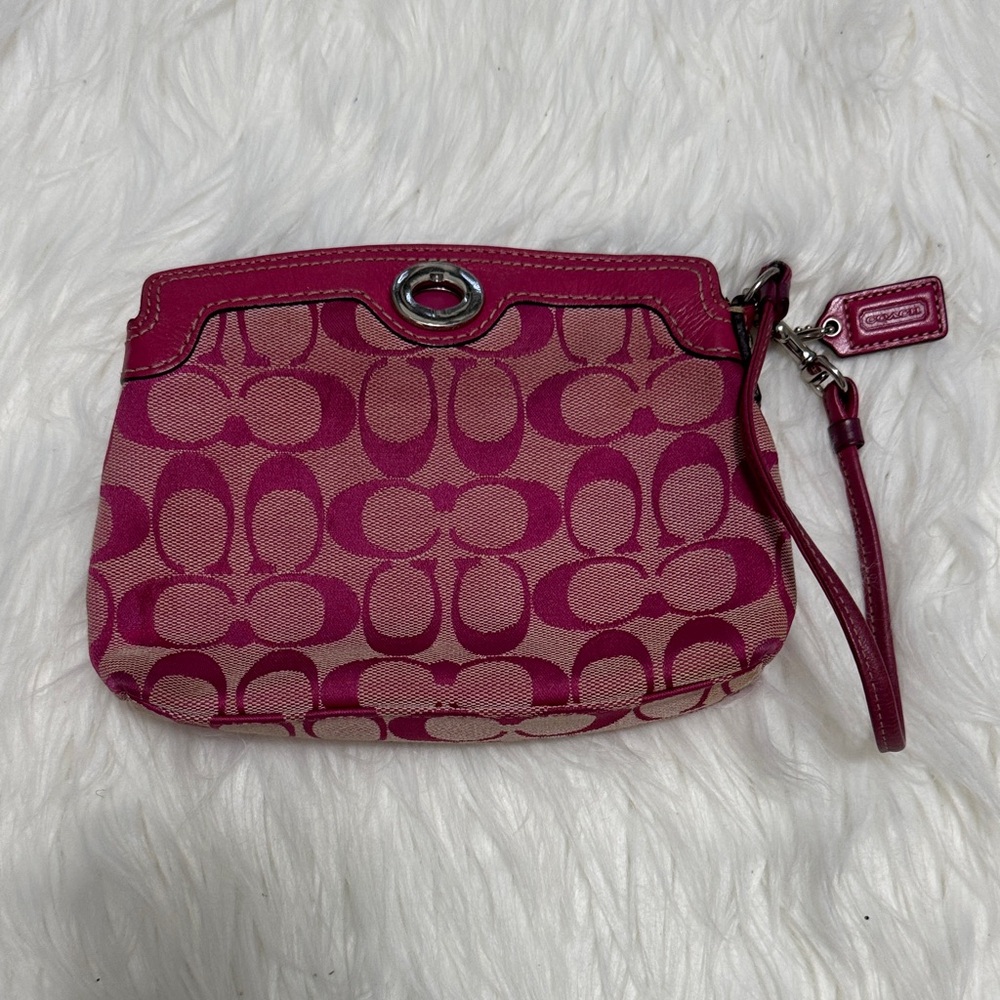 Coach Fuchsia Signature Canvas Wristlet